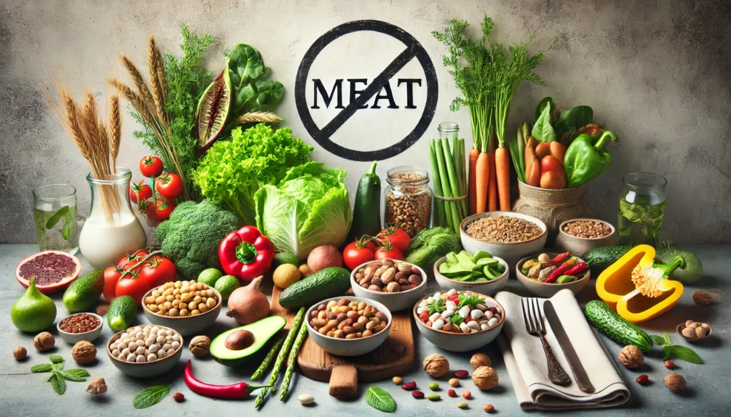 ภาพอาหารที่ไม่มีเนื้อสัตว์ สื่อถึงการกินอาหารซีโร่โปรตีน